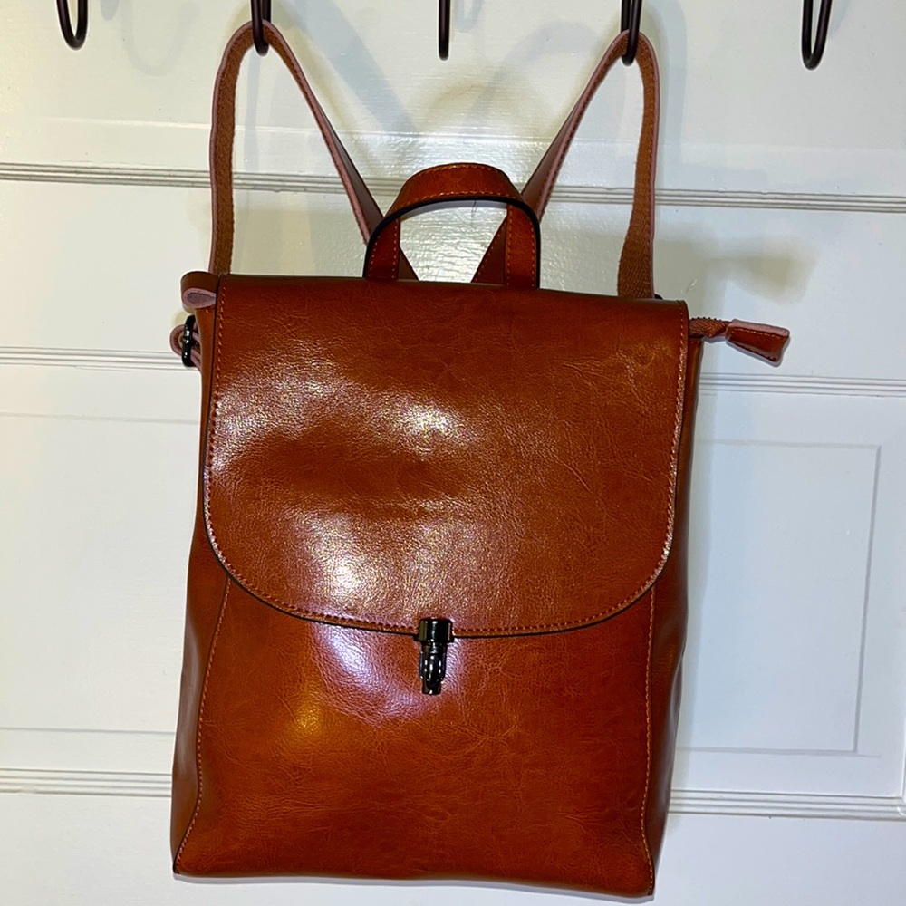 HESHE Leather Backpack Purse NWOT